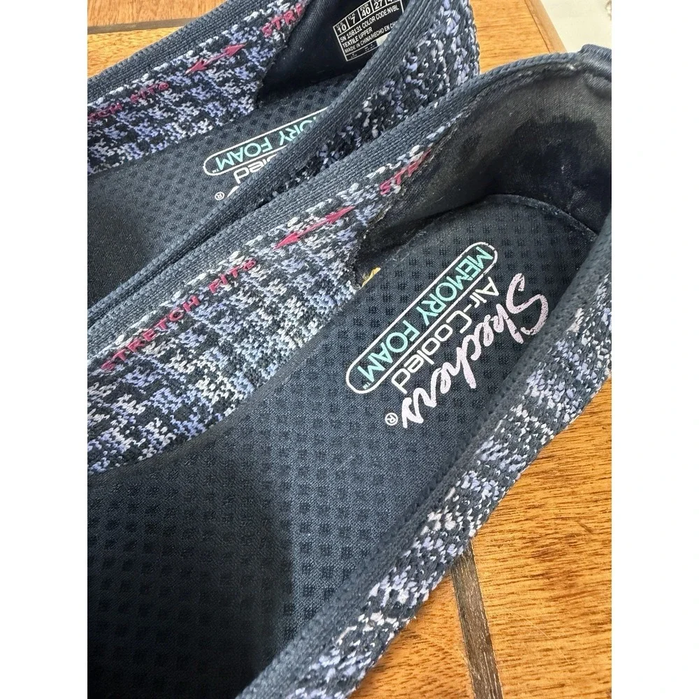 Skechers Cleo Round our Moment Women's 10 Knit Ballet Flats Navy White Foam Cool